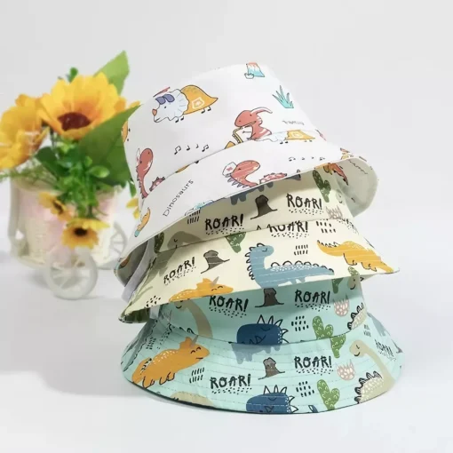 Cute Cartoon Cotton Baby Bucket Hat with Drawstring - Image 2
