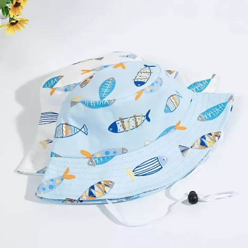 Cute Cartoon Cotton Baby Bucket Hat with Drawstring - Image 5