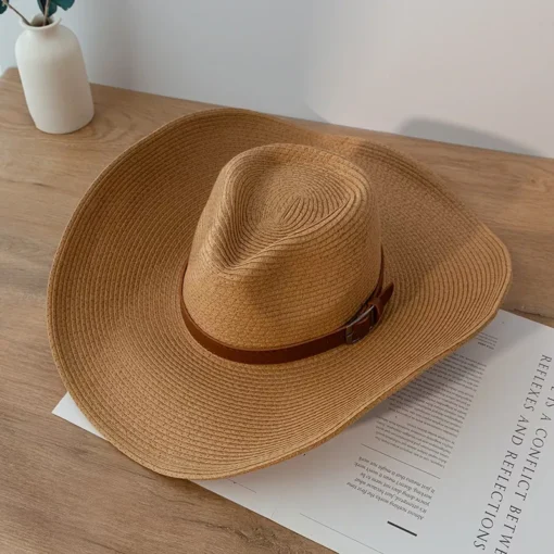 Stylish Natural Paper Western Cowboy Hat - Image 6