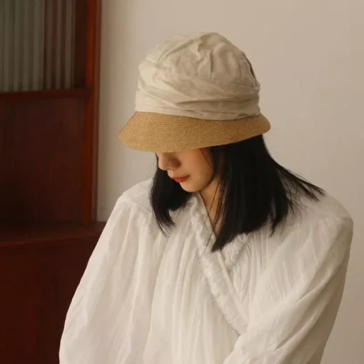 Artistic Cotton Linen Woven Sun Hat for Women - Image 4
