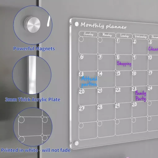 Clear Acrylic Magnetic Fridge Calendar Board - Image 3