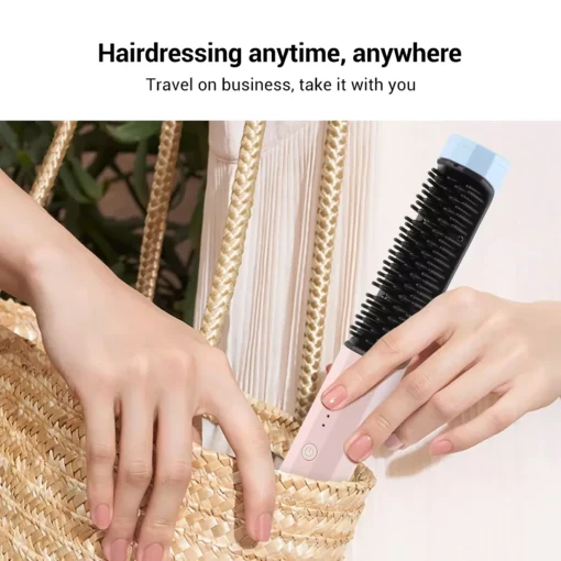Portable Wireless Hair Styling Brush: Fast-Heating USB Rechargeable Straightener & Curler - Image 10