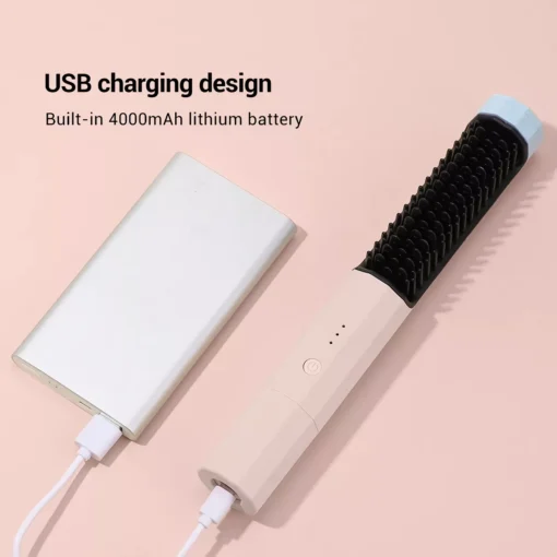 Portable Wireless Hair Styling Brush: Fast-Heating USB Rechargeable Straightener & Curler - Image 9