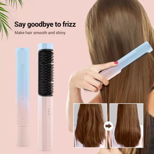 Portable Wireless Hair Styling Brush: Fast-Heating USB Rechargeable Straightener & Curler - Image 5