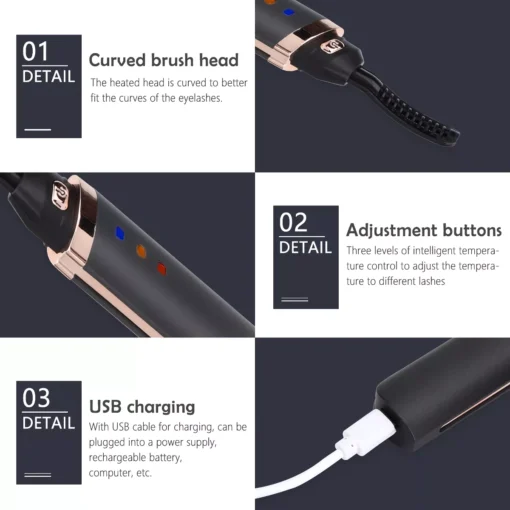 Quick Heating USB Rechargeable Eyelash Curler for Long-Lasting, Natural-Looking Curls - Image 9