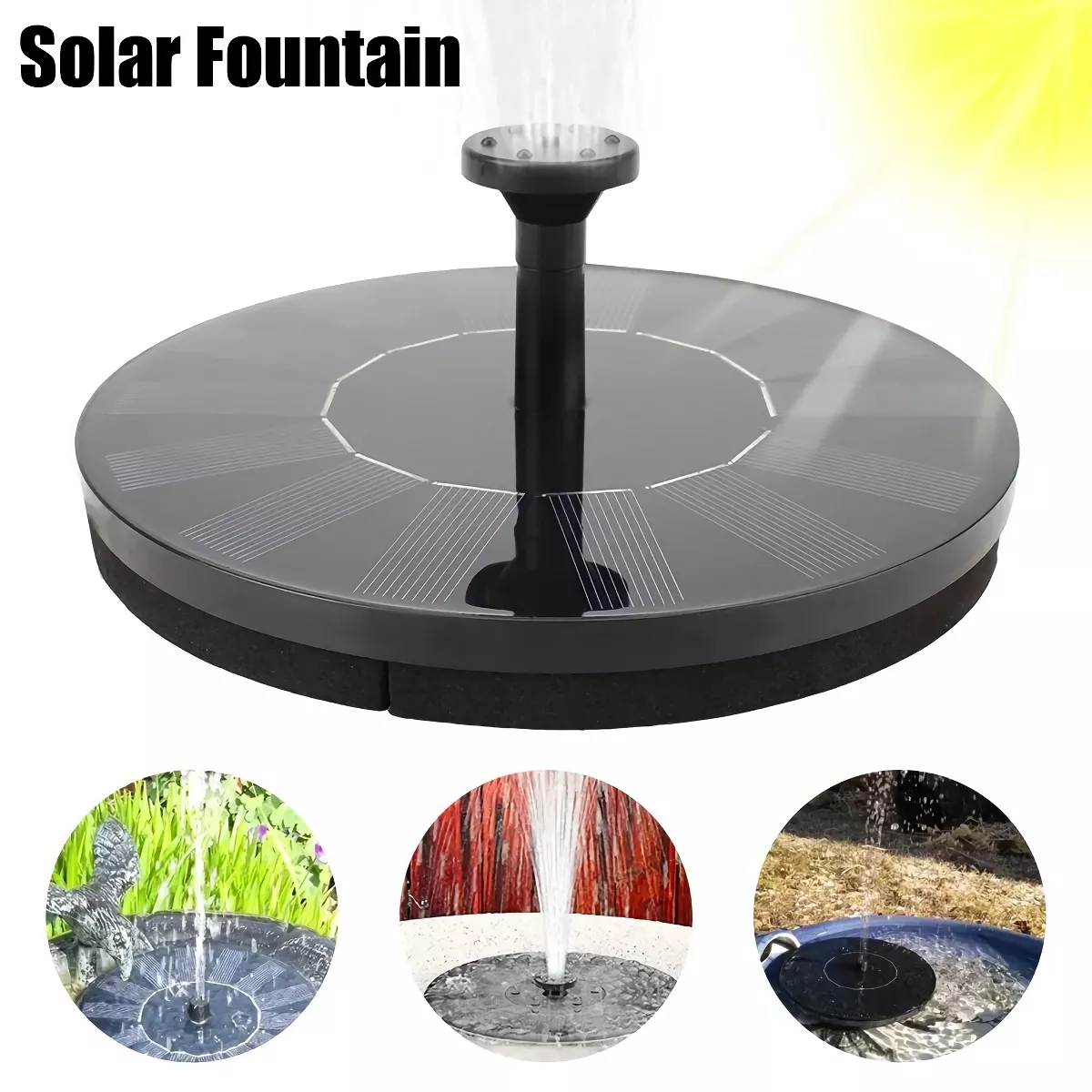 3W Solar Fountain with LED Lights & Multiple Nozzles