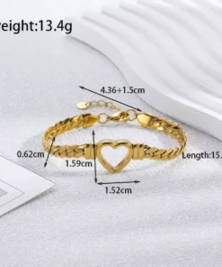 Love Heart Cuban Chain Stainless Steel Bracelet