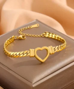 Love Heart Cuban Chain Stainless Steel Bracelet