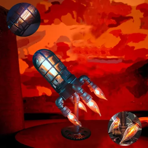Retro Steampunk Rocket LED Night Light - Image 3