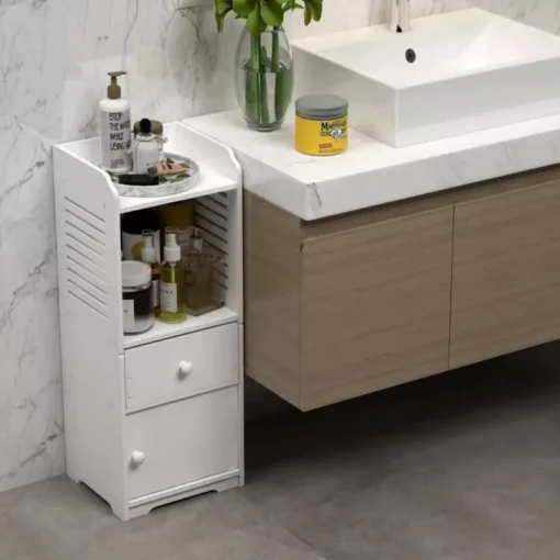 Compact White Bathroom Storage Cabinet