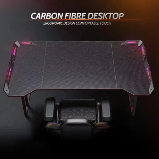 Z-Shaped 55″ Gaming Desk with Carbon Fiber Surface and LED Lighting - Image 4
