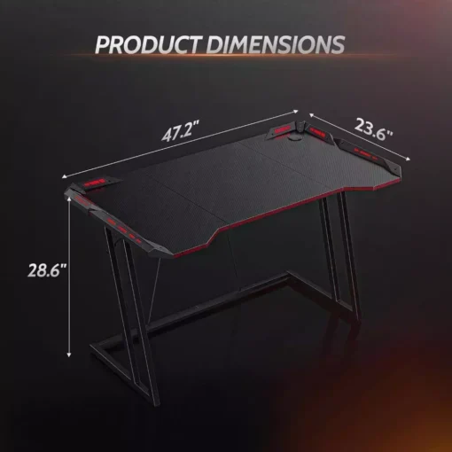 Z-Shaped 55″ Gaming Desk with Carbon Fiber Surface and LED Lighting - Image 6