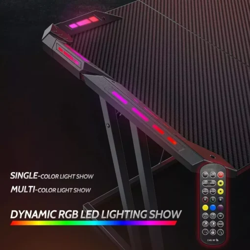 Z-Shaped 55″ Gaming Desk with Carbon Fiber Surface and LED Lighting - Image 5