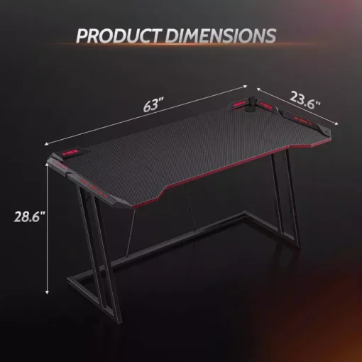 Z-Shaped 55″ Gaming Desk with Carbon Fiber Surface and LED Lighting - Image 7