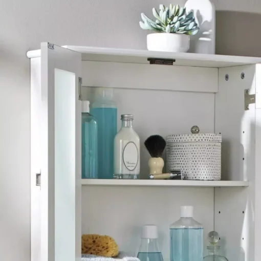 White Frosted Glass Bathroom Wall Cabinet with Adjustable Shelf - Image 5