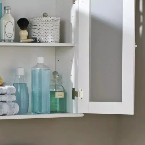 White Frosted Glass Bathroom Wall Cabinet with Adjustable Shelf - Image 6