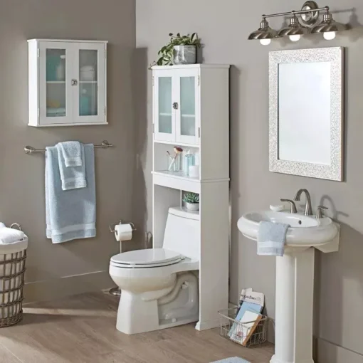 White Frosted Glass Bathroom Wall Cabinet with Adjustable Shelf - Image 3