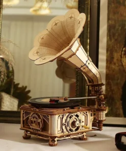 DIY Hand Crank Classic Gramophone Wooden Puzzle Model Kit