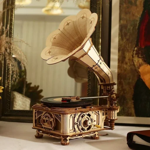 DIY Hand Crank Classic Gramophone Wooden Puzzle Model Kit