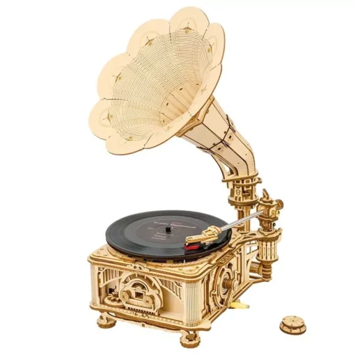 DIY Hand Crank Classic Gramophone Wooden Puzzle Model Kit - Image 2