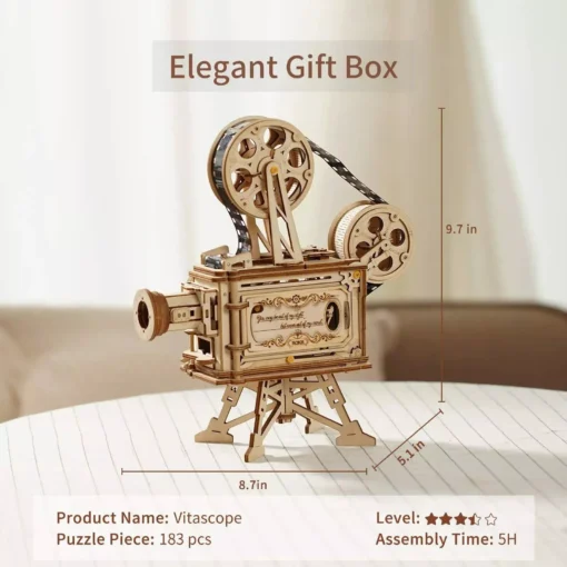 DIY 3D Wooden Film Projector Model Kit - Image 6