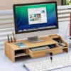 Wooden Desk Organizer with Drawer & Monitor Riser