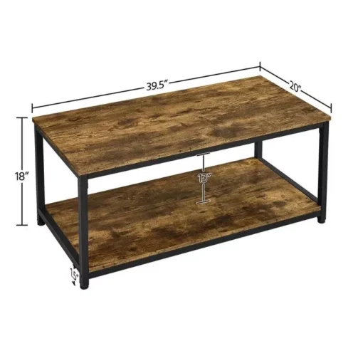 Rustic Industrial Coffee Table with Storage Shelf - Image 5