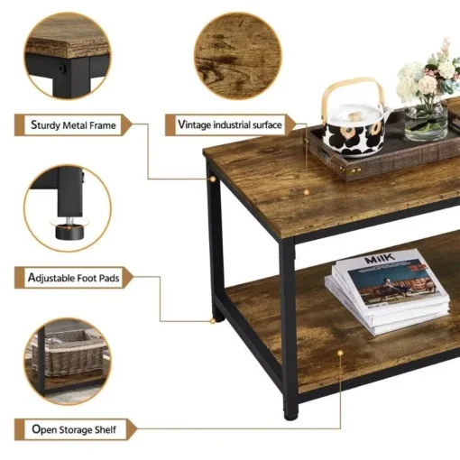 Rustic Industrial Coffee Table with Storage Shelf - Image 7