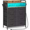 Modern 8-Drawer Dresser with LED Lights & Power Outlets