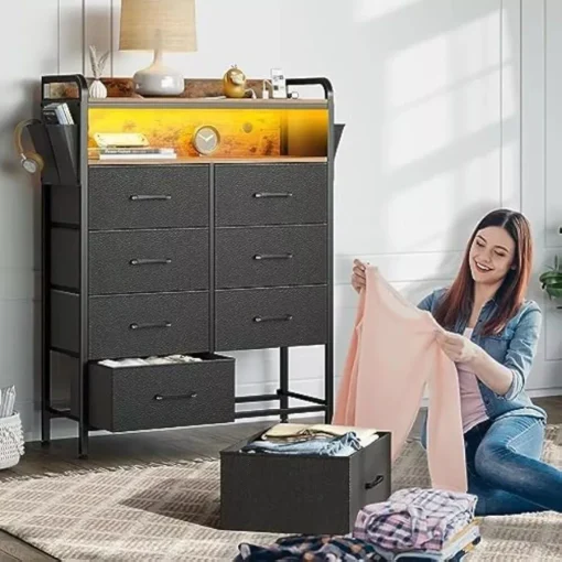 Modern 8-Drawer Dresser with LED Lights & Power Outlets - Image 6