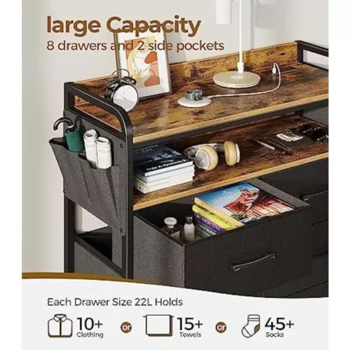 Modern 8-Drawer Dresser with LED Lights & Power Outlets - Image 5