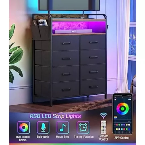 Modern 8-Drawer Dresser with LED Lights & Power Outlets - Image 3