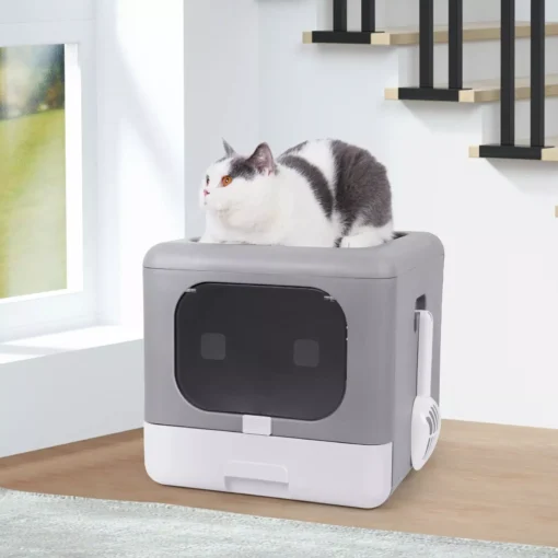 Foldable Top-Entry Cat Litter Box with Odor-Control Filter & Scoop Drawer - Image 2