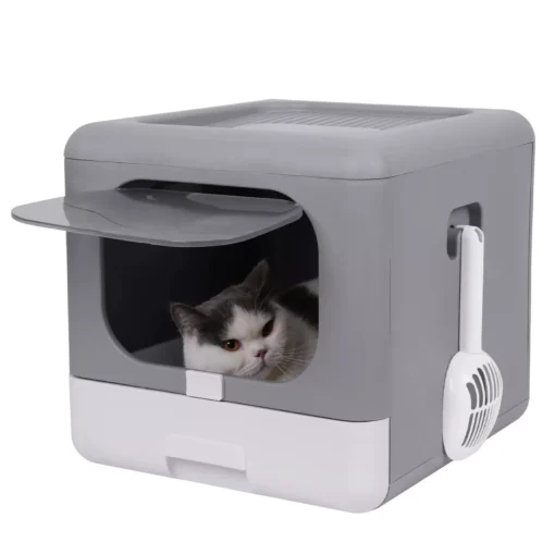 Foldable Top-Entry Cat Litter Box with Odor-Control Filter & Scoop Drawer - Image 5