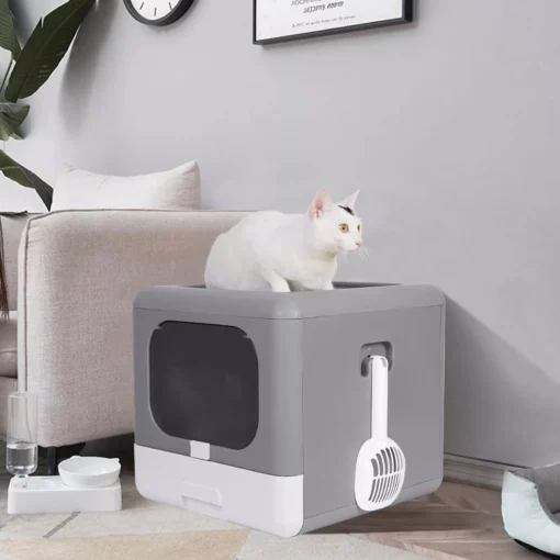Foldable Top-Entry Cat Litter Box with Odor-Control Filter & Scoop Drawer - Image 3