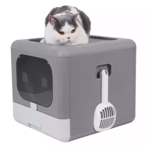 Foldable Top-Entry Cat Litter Box with Odor-Control Filter & Scoop Drawer - Image 4