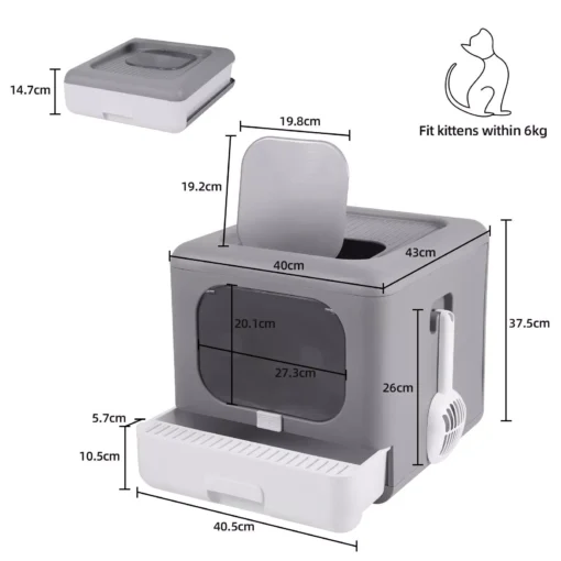 Foldable Top-Entry Cat Litter Box with Odor-Control Filter & Scoop Drawer - Image 7