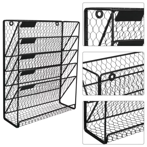 6-Tier Black Metal Wire Hanging File Organizer & Magazine Rack - Image 5
