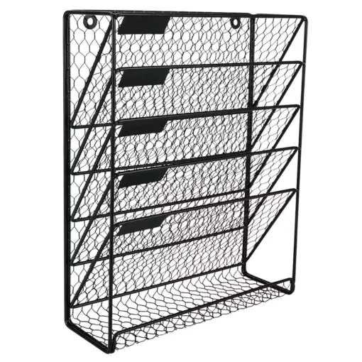 6-Tier Black Metal Wire Hanging File Organizer & Magazine Rack - Image 6