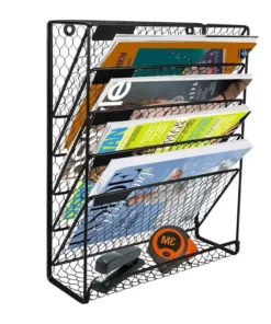 6-Tier Black Metal Wire Hanging File Organizer & Magazine Rack