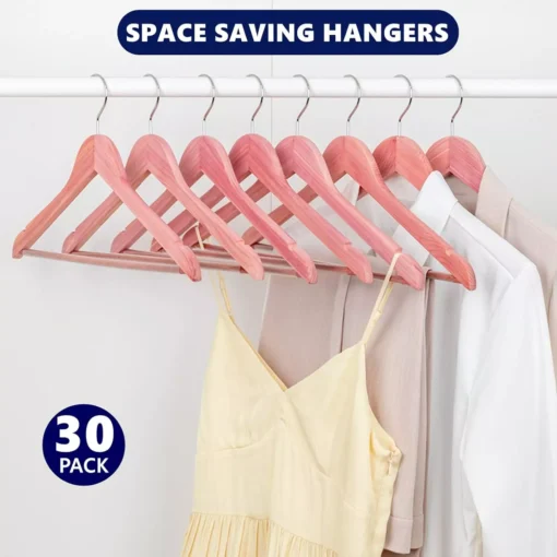 Luxurious Red Cedar Wood Hangers 30-Pack with 360° Swivel Hook - Image 3