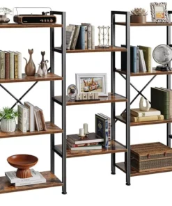 Modern Triple 4-Tier Wide Bookshelf for Home & Office