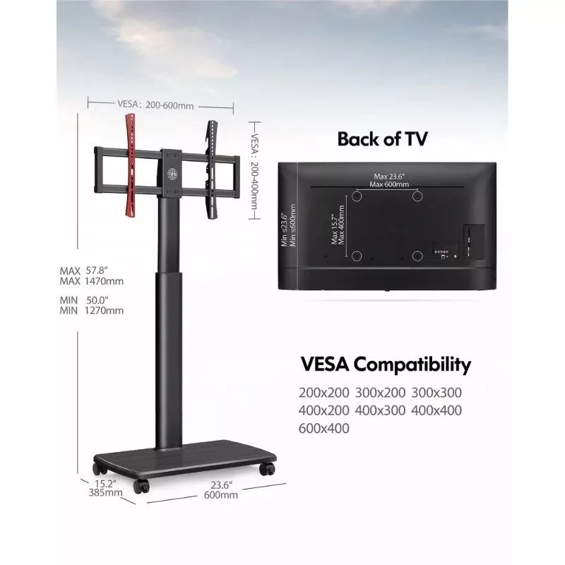 Adjustable & Swivel Universal Floor TV Stand Cart