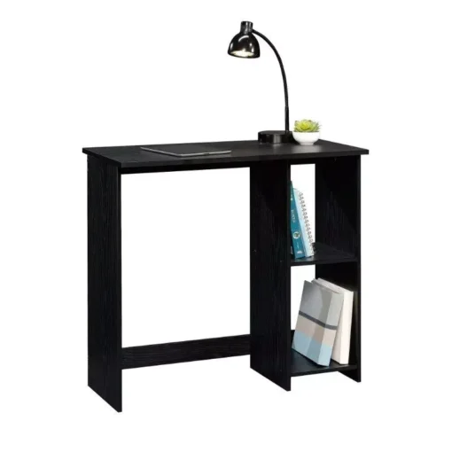 Compact Black Oak Writing Desk with Storage Shelves - Image 6