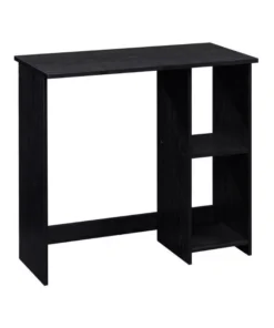 Compact Black Oak Writing Desk with Storage Shelves