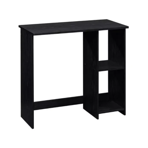 Compact Black Oak Writing Desk with Storage Shelves