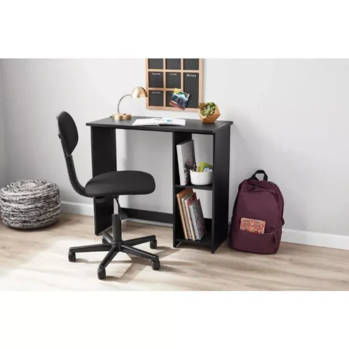 Compact Black Oak Writing Desk with Storage Shelves - Image 3