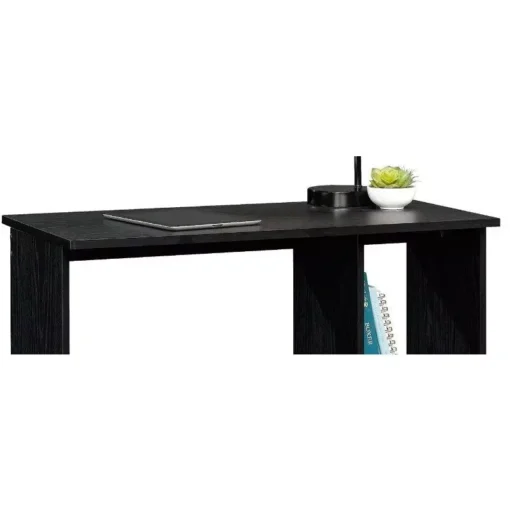 Compact Black Oak Writing Desk with Storage Shelves - Image 5