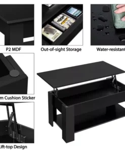 Black Lift Top Coffee Table with Hidden Storage