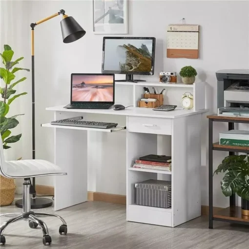Modern Wooden Computer Desk with Storage & Keyboard Tray